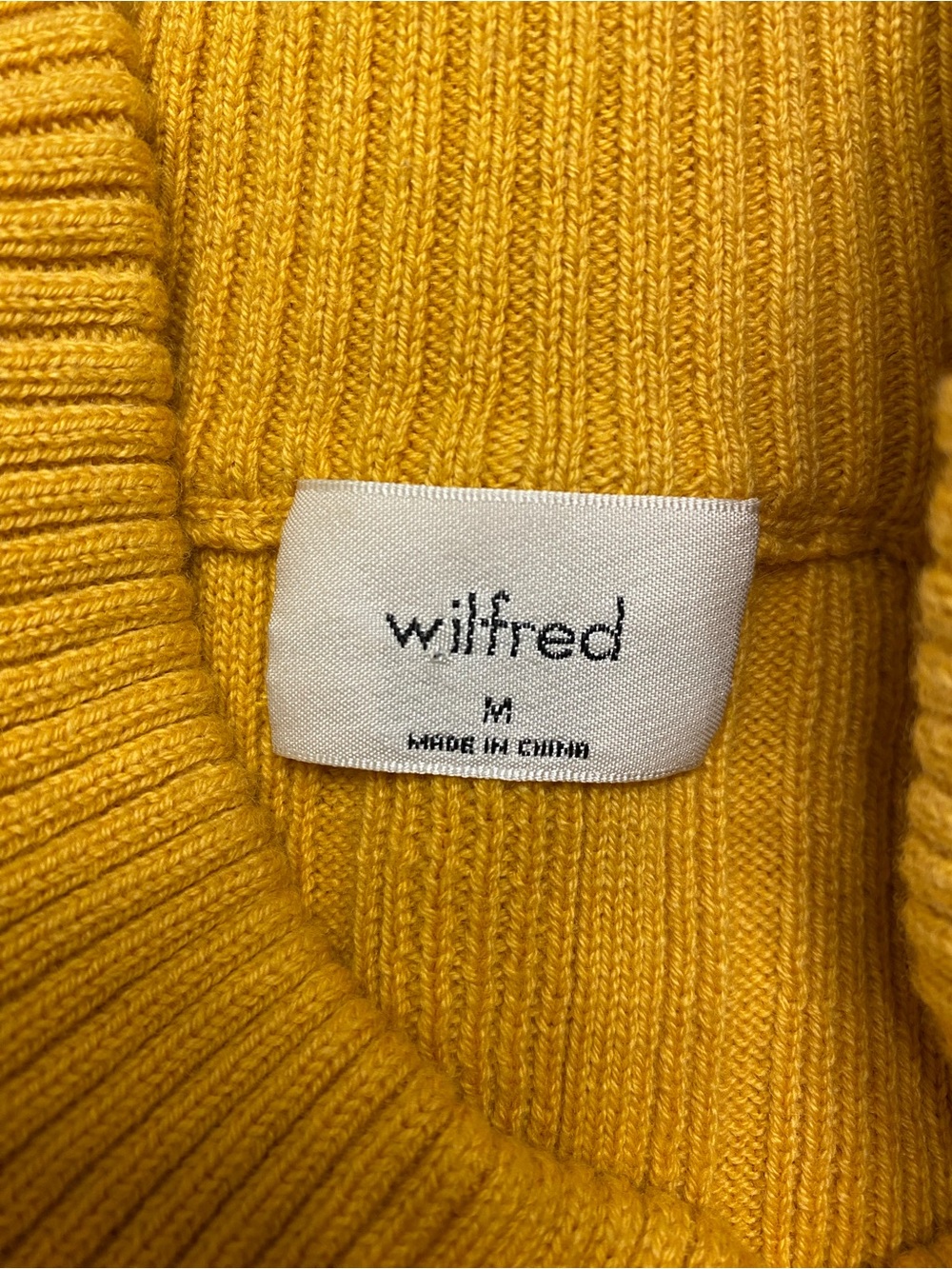 Aritzia Wilfred Icalma Sweater Marino Wool Cotton Mustard Yellow Ribbed Size M - Picture 9 of 11